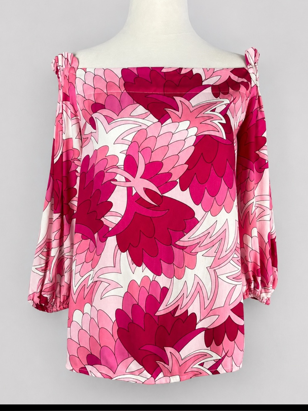 Trina Turk NWT Pink Floral Off Shoulder Resort Blouse Balloon Sleeve XS